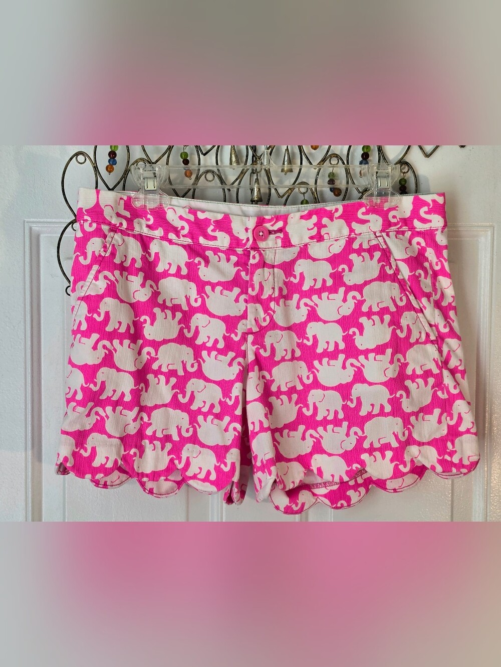 Lilly Pulitzer Buttercup Shorts Womens 4 Pink Tusk In Sun Elephant Scalloped Hem